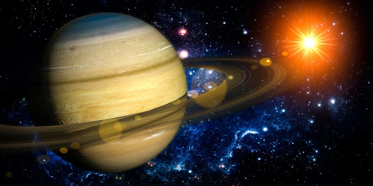 Saturn in relatie cu Soarele
